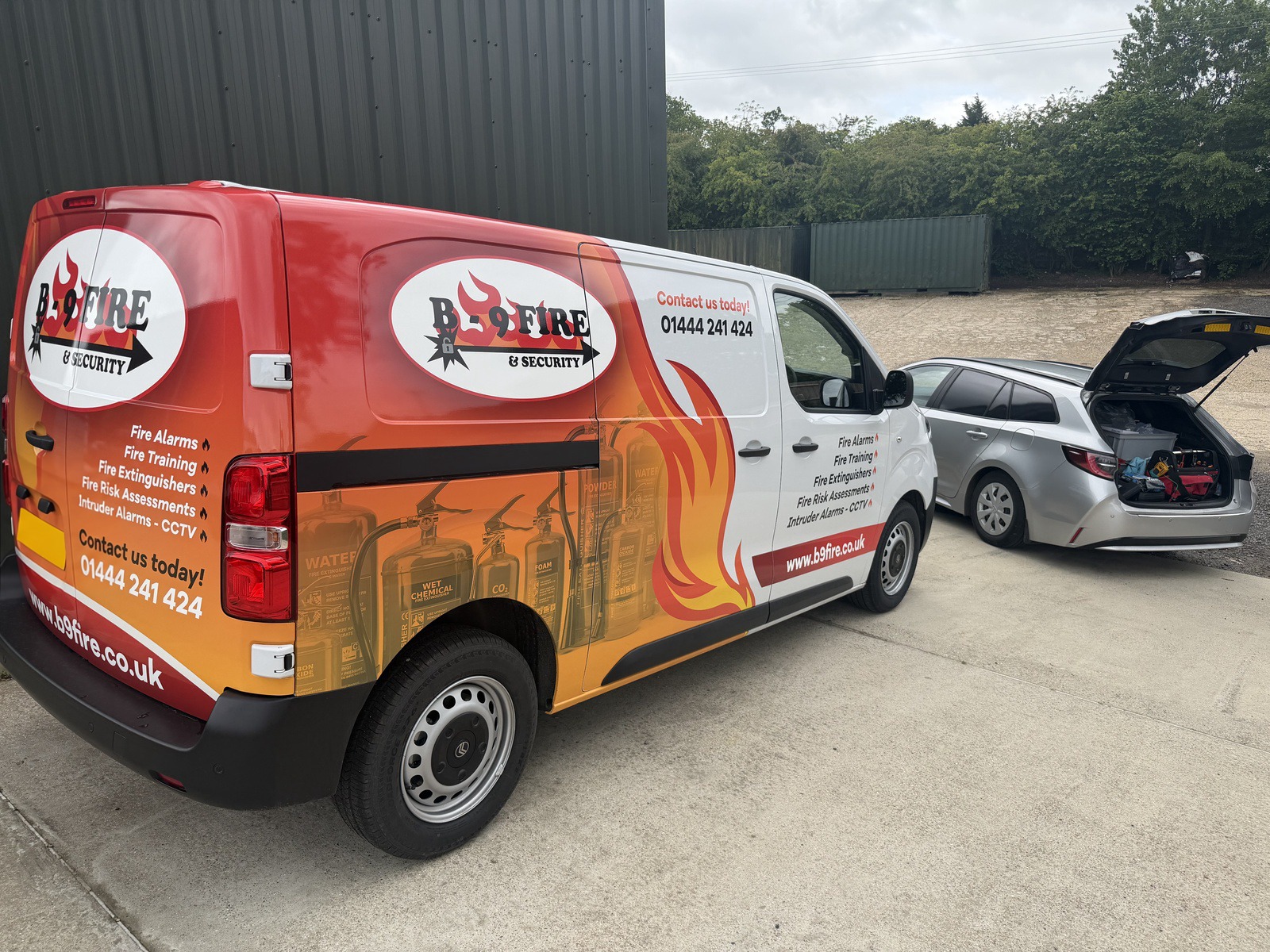 B-9 Fire & Security branded commercial van fitted with a concealed tracking unit